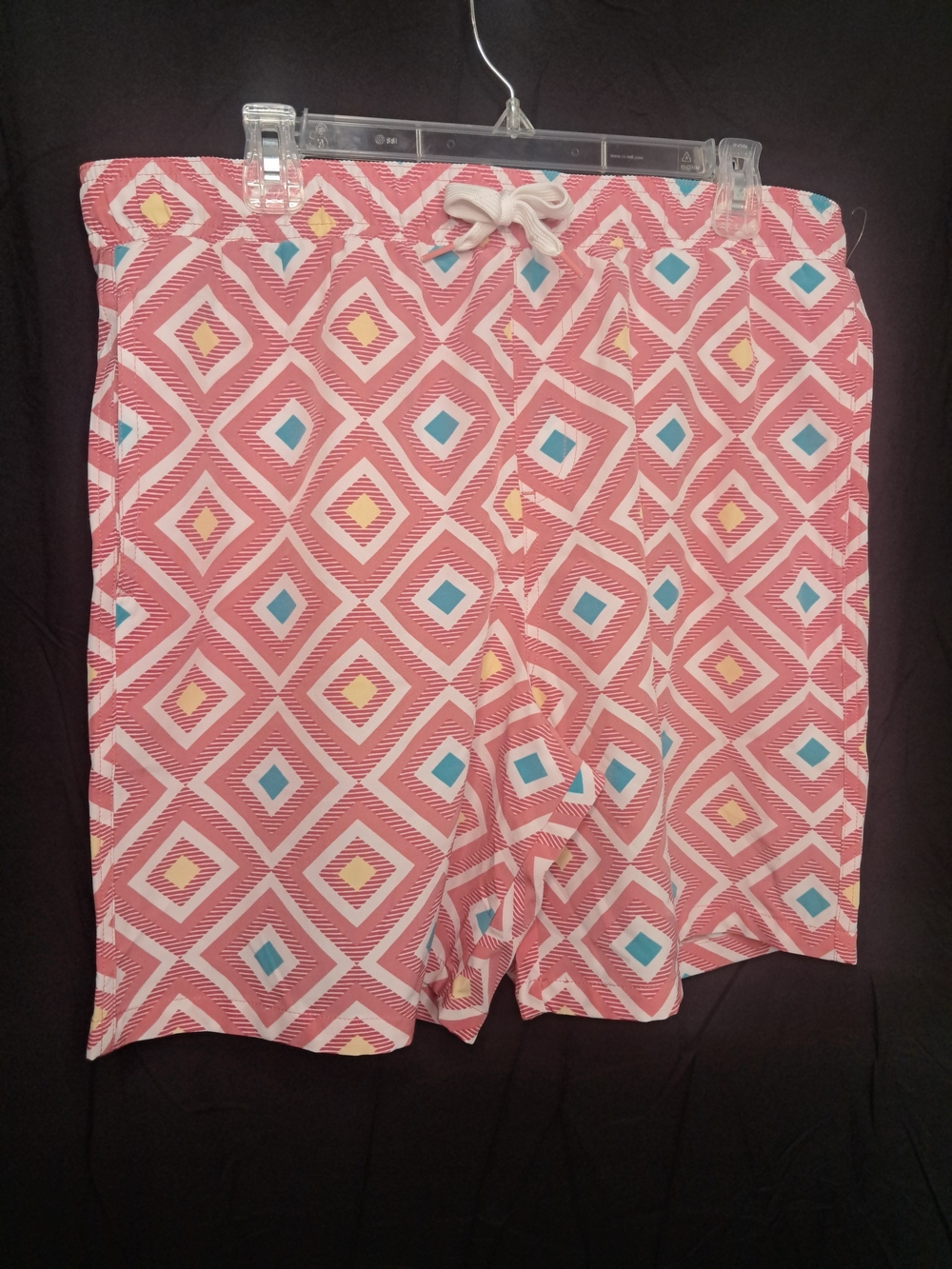 Malibu Beach Club Men's Pink Geometric Swim Trunks with Drawstring